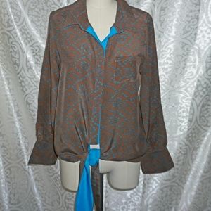 Greylin mod print flip cuff silk shirt